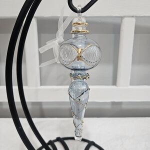 Light Blue Glass Holiday Ornament with Gold Trim